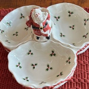 FITZ & FLOYD Christmas  3 Section Server Old World Santa collection